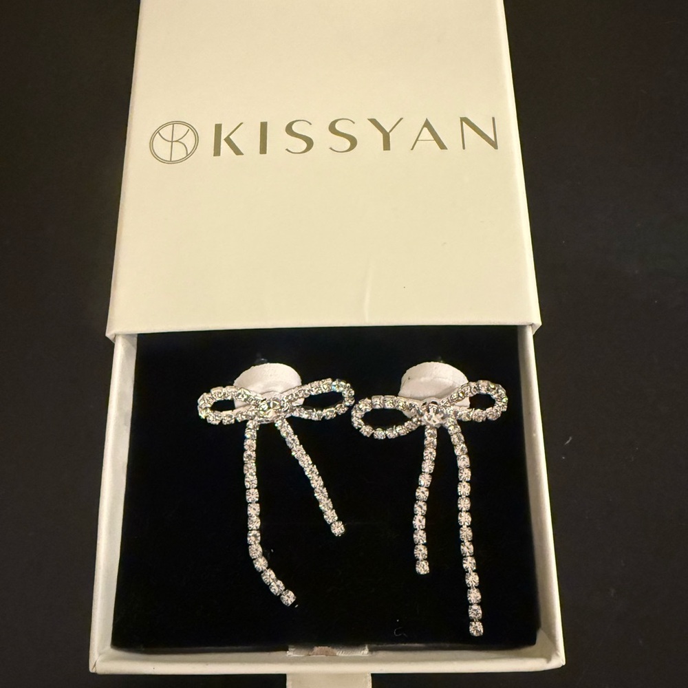 KISSYAN Rhinestone Bow Drop Earrings w/ Gift Box